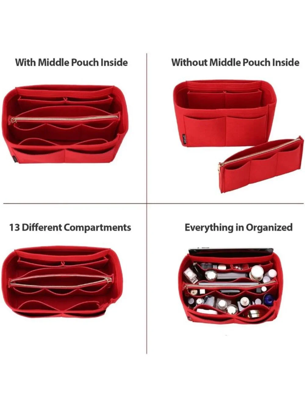 Felt Purse Organizer Insert with 5 Sizes - Handbag Dividers for Tote Bags